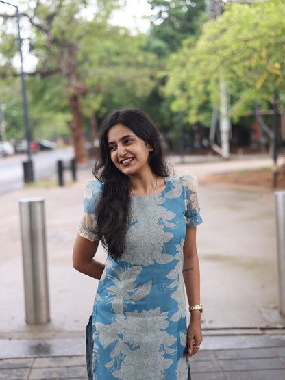 Studio Blue organza Top with puff sleeves