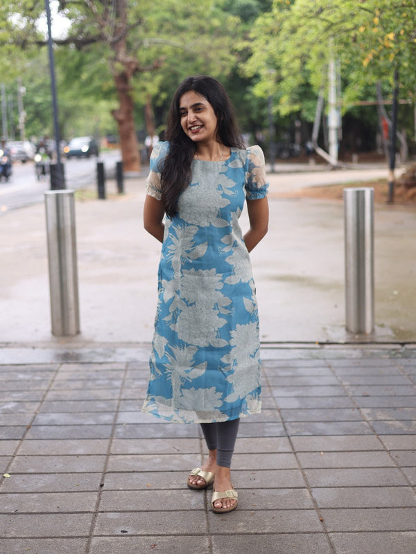Studio Blue organza Top with puff sleeves
