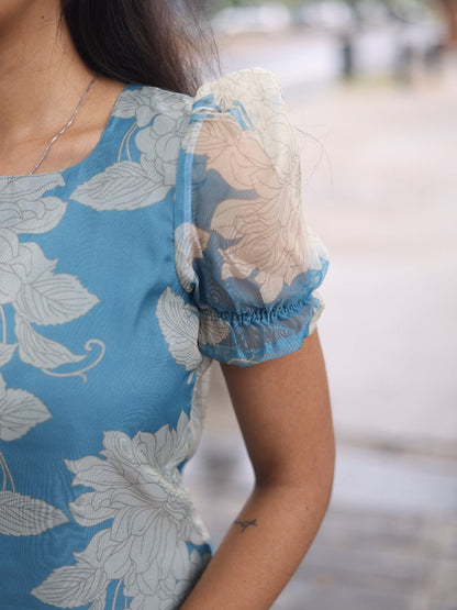 Studio Blue organza Top with puff sleeves