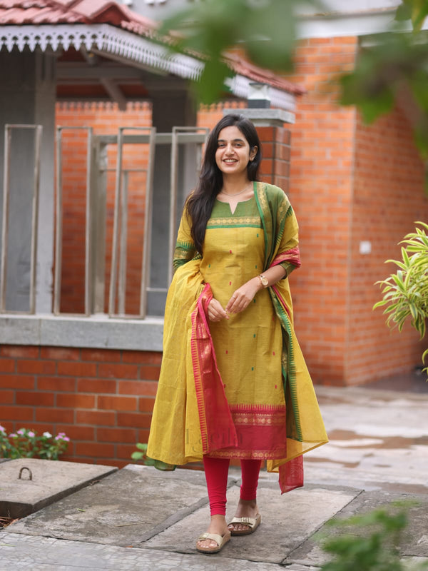 Studio Pear Green Meenakshi - Pure kanchi cotton top and duppata set