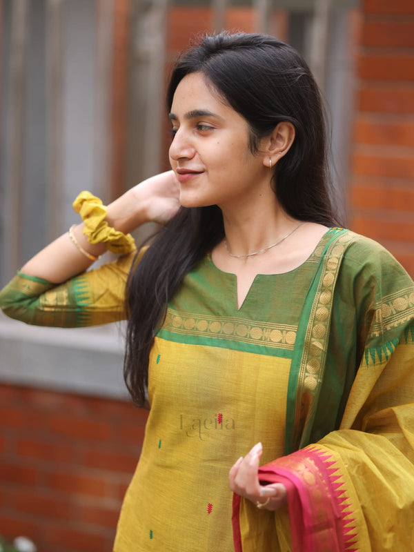 Studio Pear Green Meenakshi - Pure kanchi cotton top and duppata set