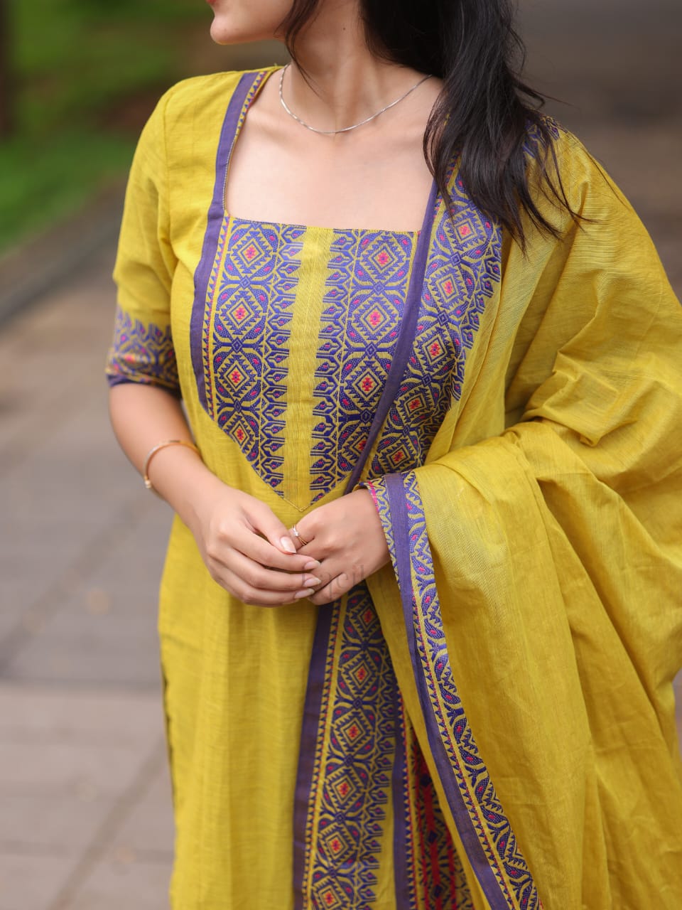 Studio Mehandhi green with blue border kanchi cotton top and duppata
