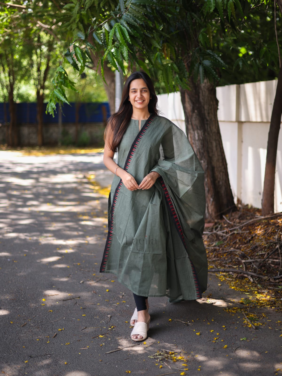 Studio Basil Green kanchi cotton top and duppata