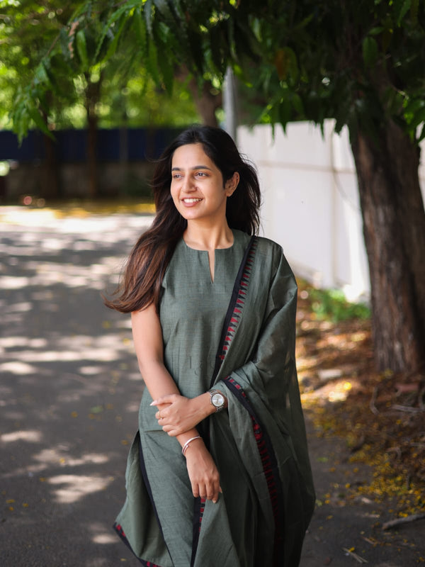Studio Basil Green kanchi cotton top and duppata