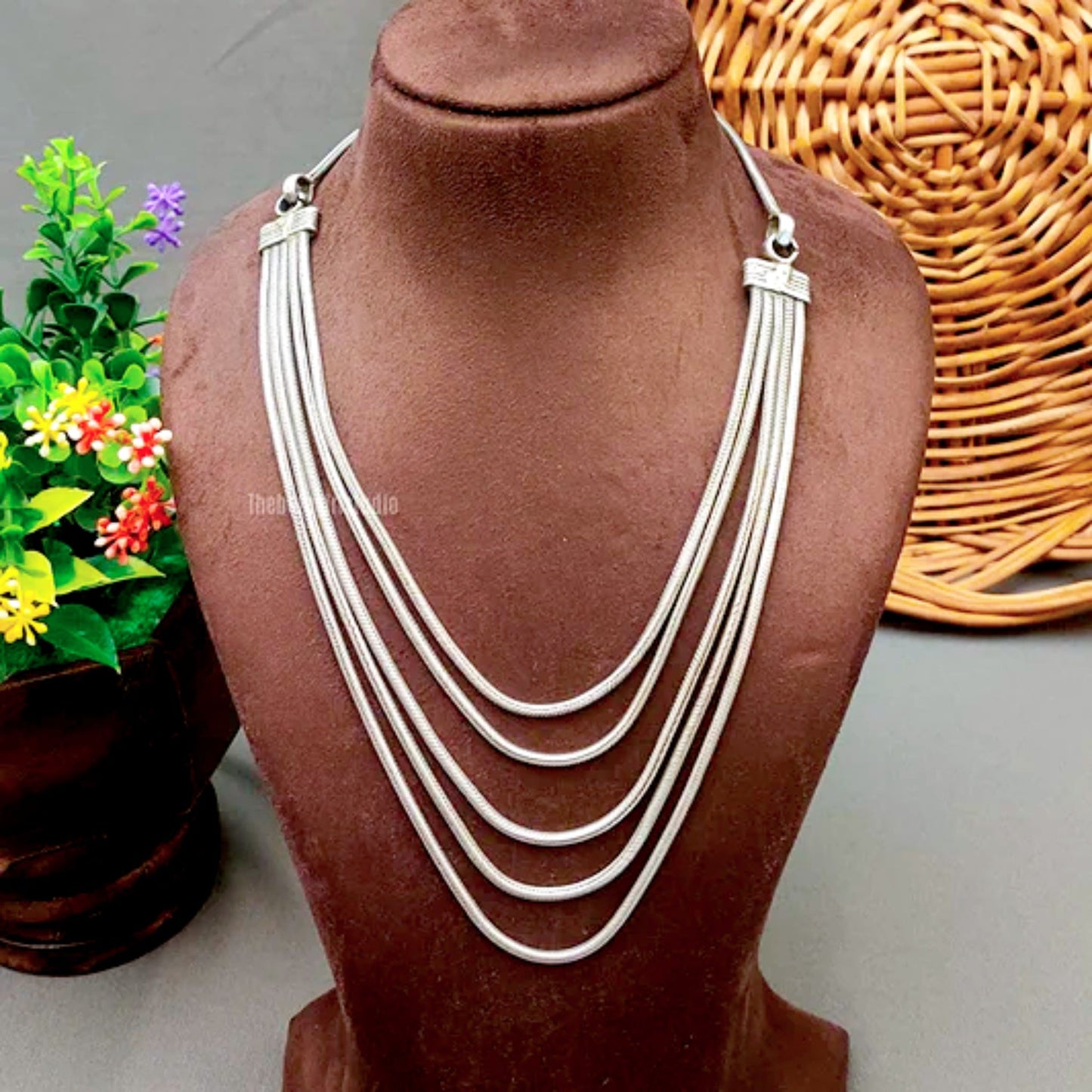 Oxori Silver Look Alike Oxidised Layered Chain Necklace