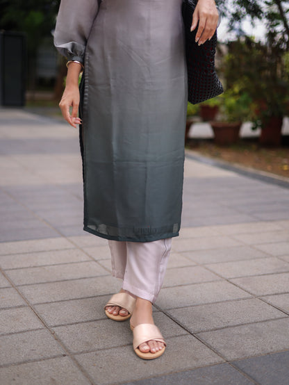 Studio Beige With Green Dual Tone Satin Crepe Co-Ord Set