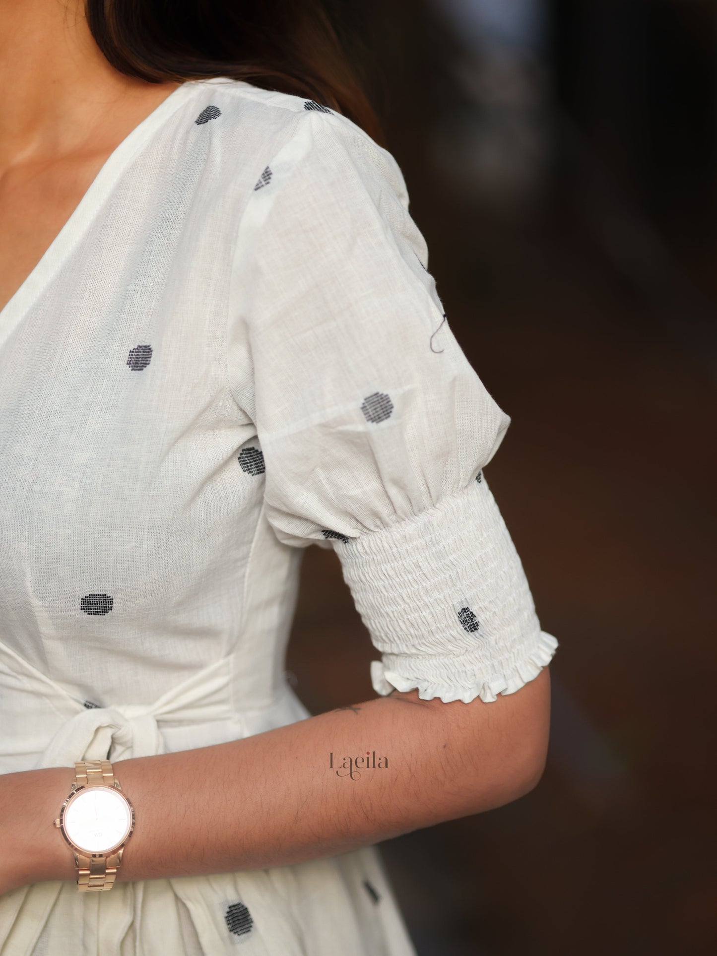 Studio White Polka dots Cotton warp gown