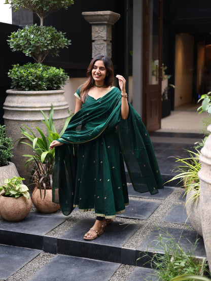 Green Malar Narayanpet Anarkali Top & Dupatta