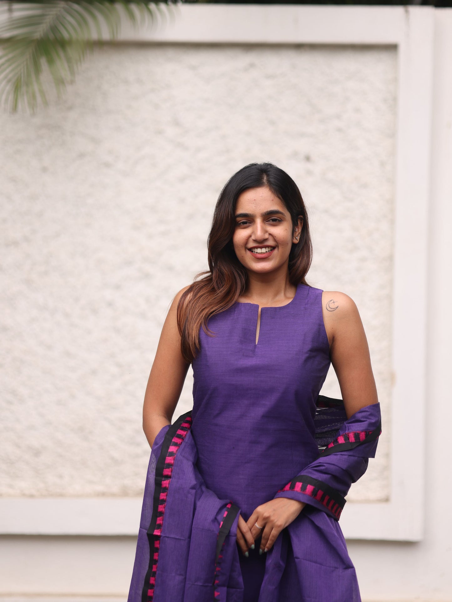 Violet Kanchi Cotton Top And Dupatta- Sleeve Length Can be Changed