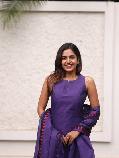 Violet Kanchi Cotton Top And Dupatta- Sleeve Length Can be Changed
