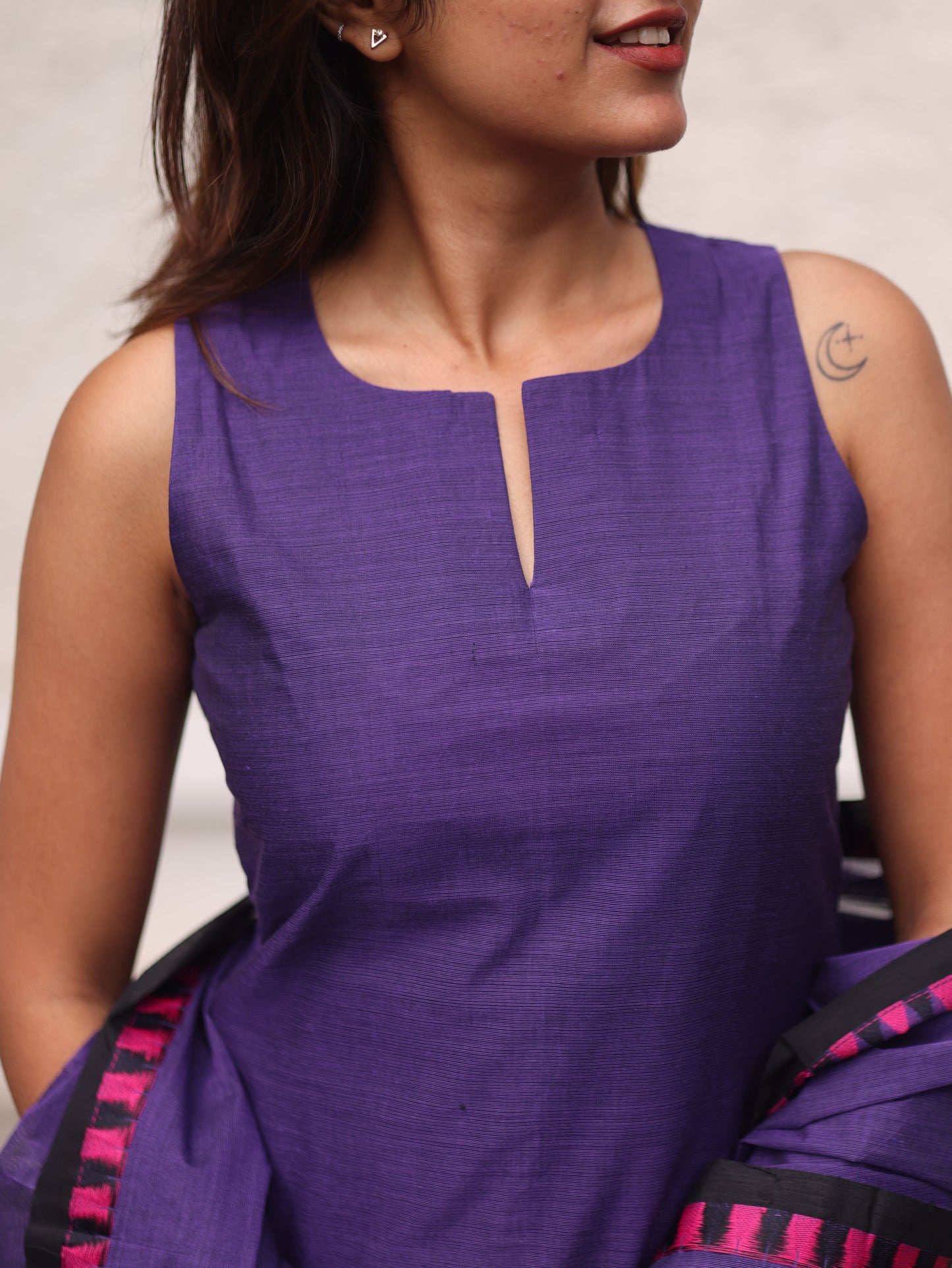 Violet Kanchi Cotton Top And Dupatta- Sleeve Length Can be Changed