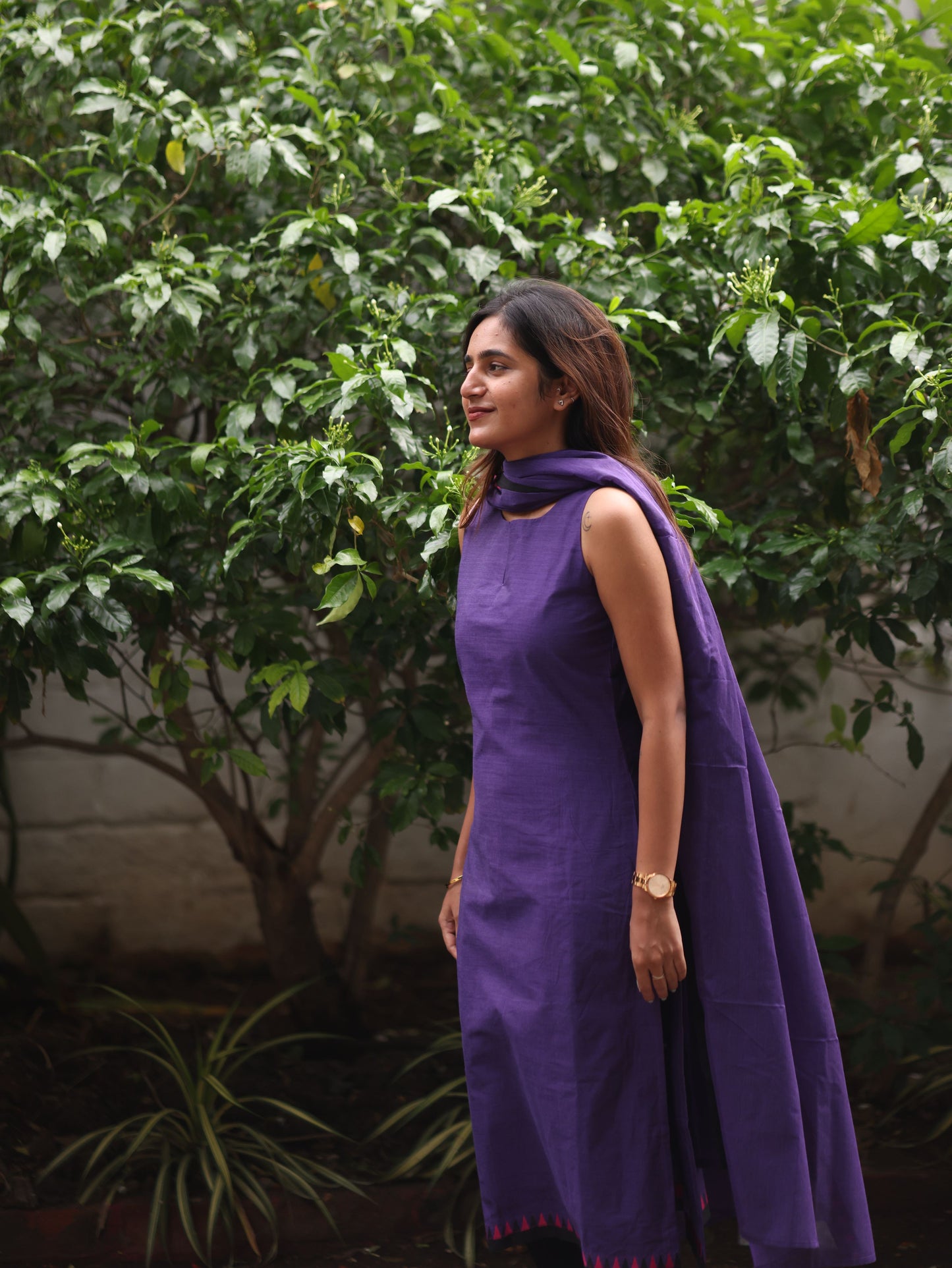Violet Kanchi Cotton Top And Dupatta- Sleeve Length Can be Changed