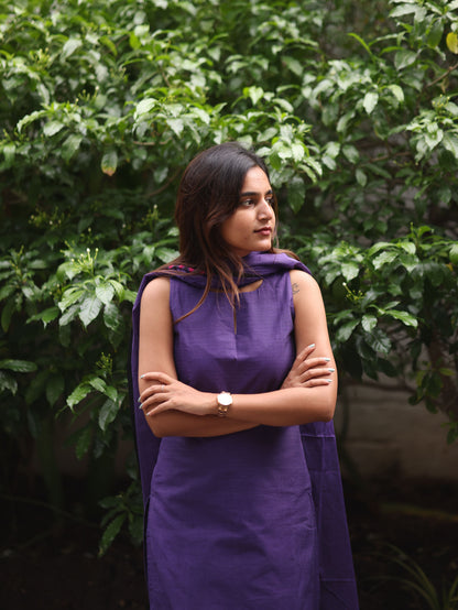 Violet Kanchi Cotton Top And Dupatta- Sleeve Length Can be Changed
