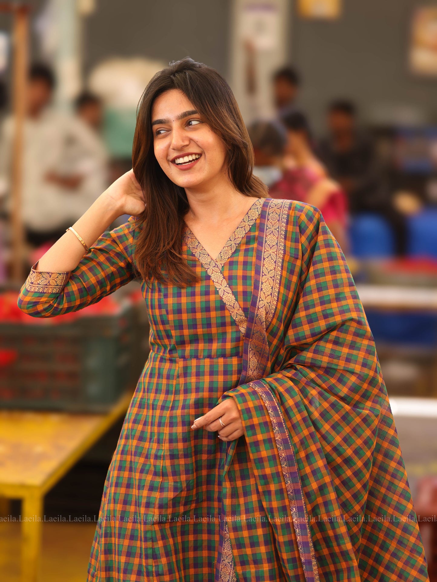 Studio Madras Chequered Anarkali Two Piece Set