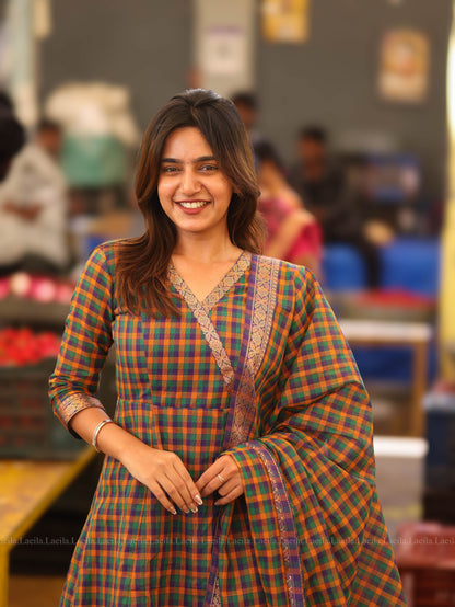 Studio Madras Chequered Anarkali Two Piece Set