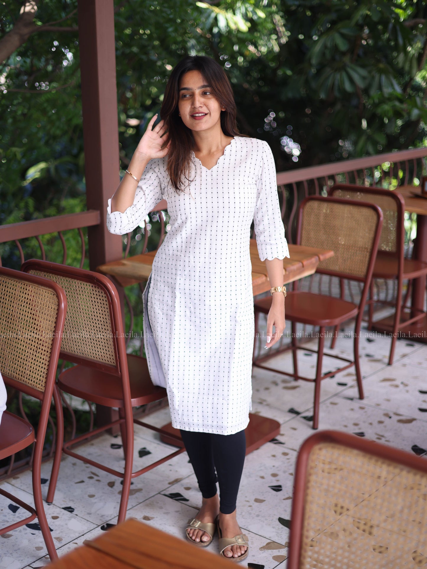 Studio  White Dots Handloom Cotton Top