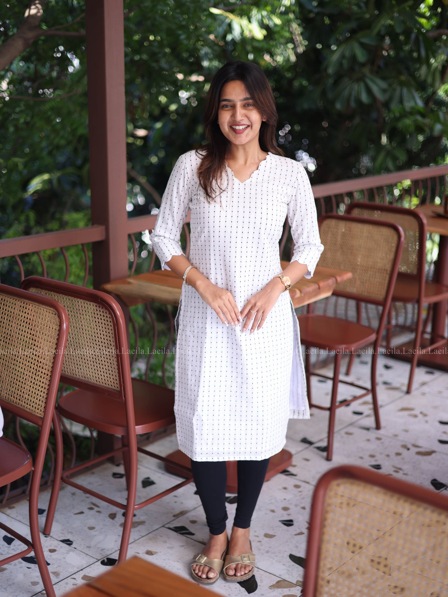Studio  White Dots Handloom Cotton Top