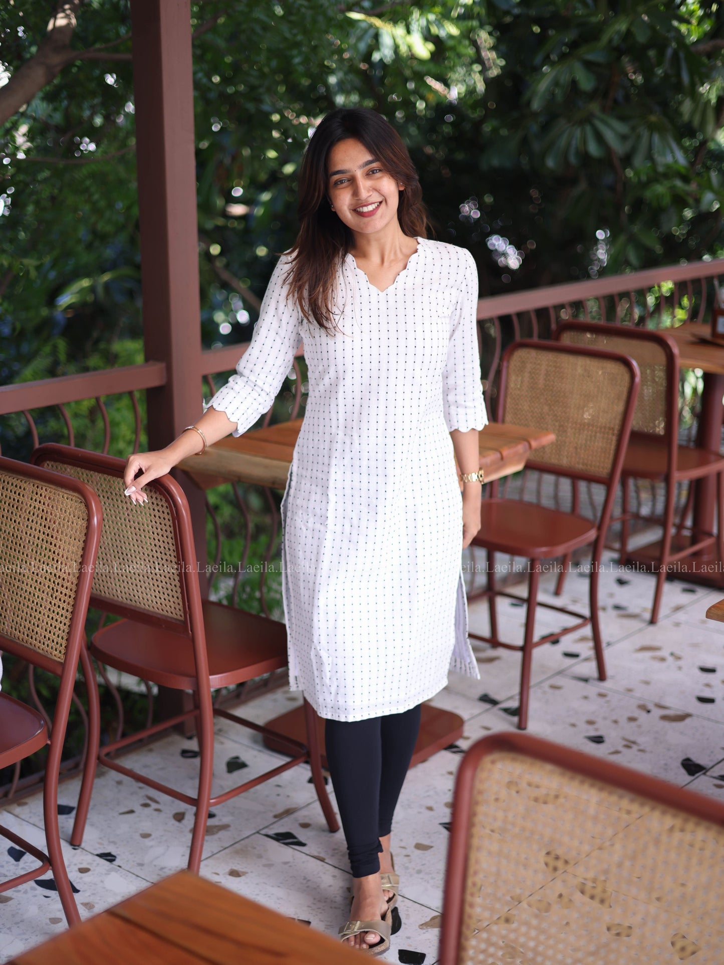 Studio  White Dots Handloom Cotton Top