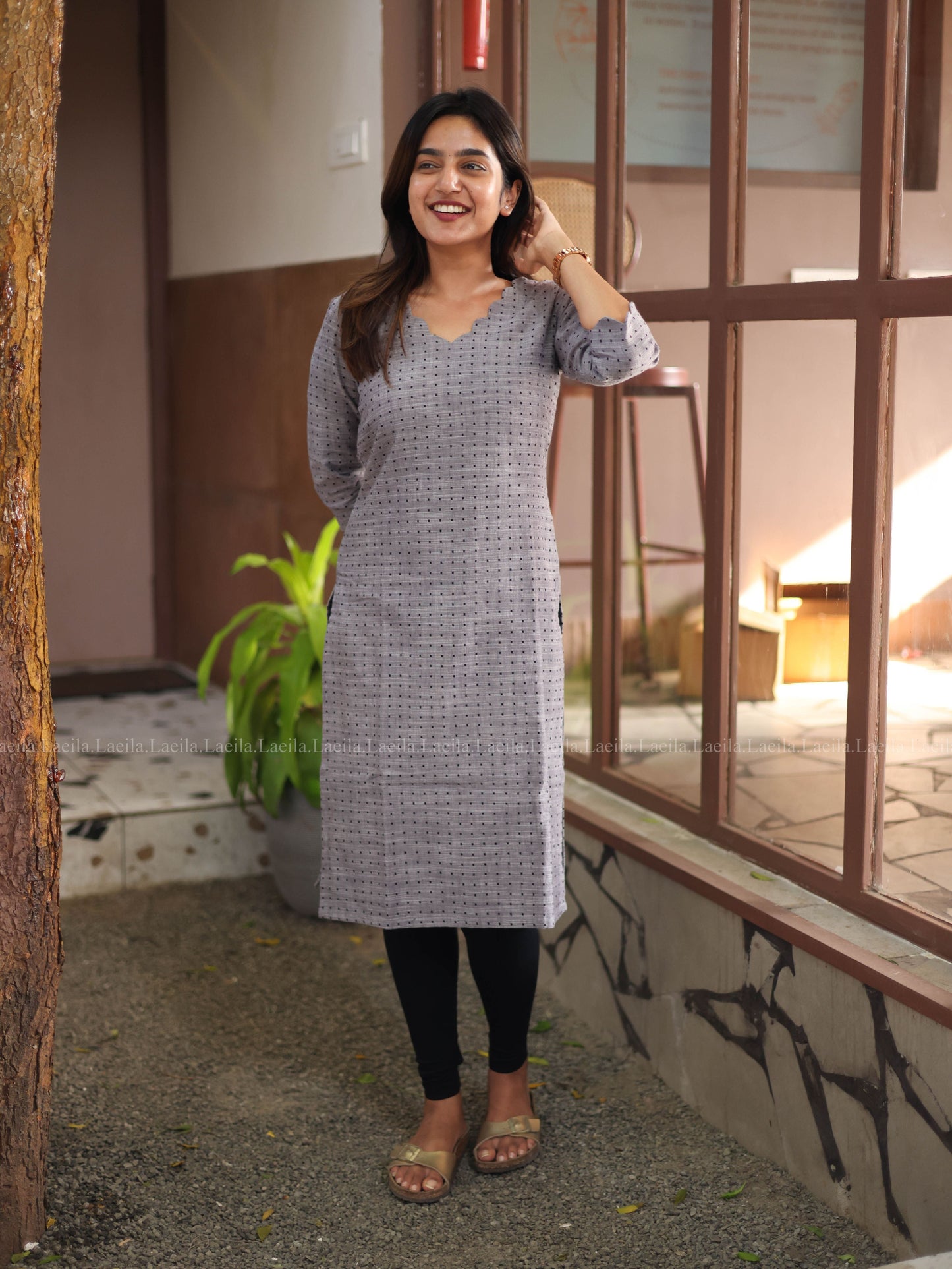 Studio  Grey Dots Handloom Cotton Top