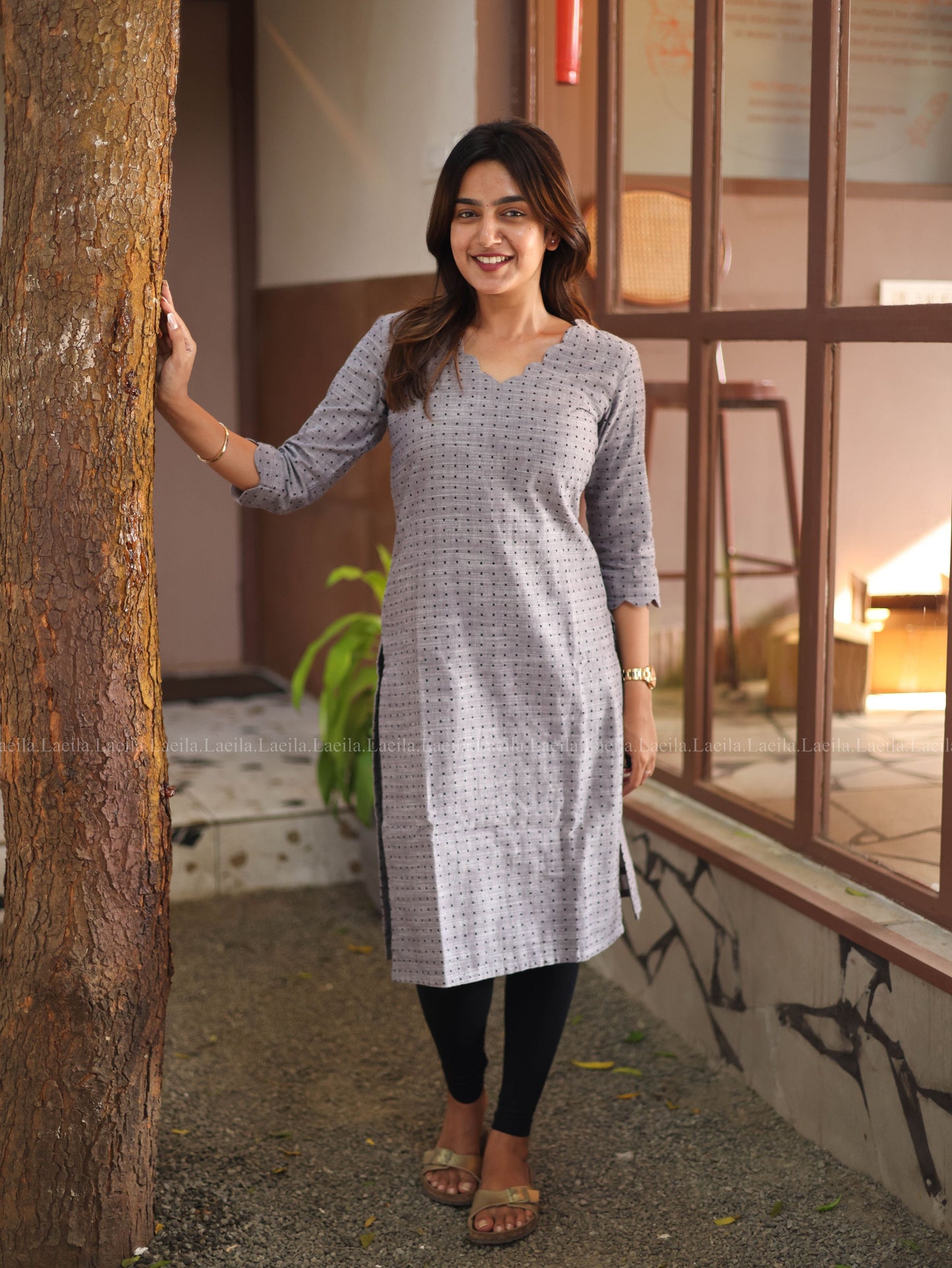 Studio  Grey Dots Handloom Cotton Top