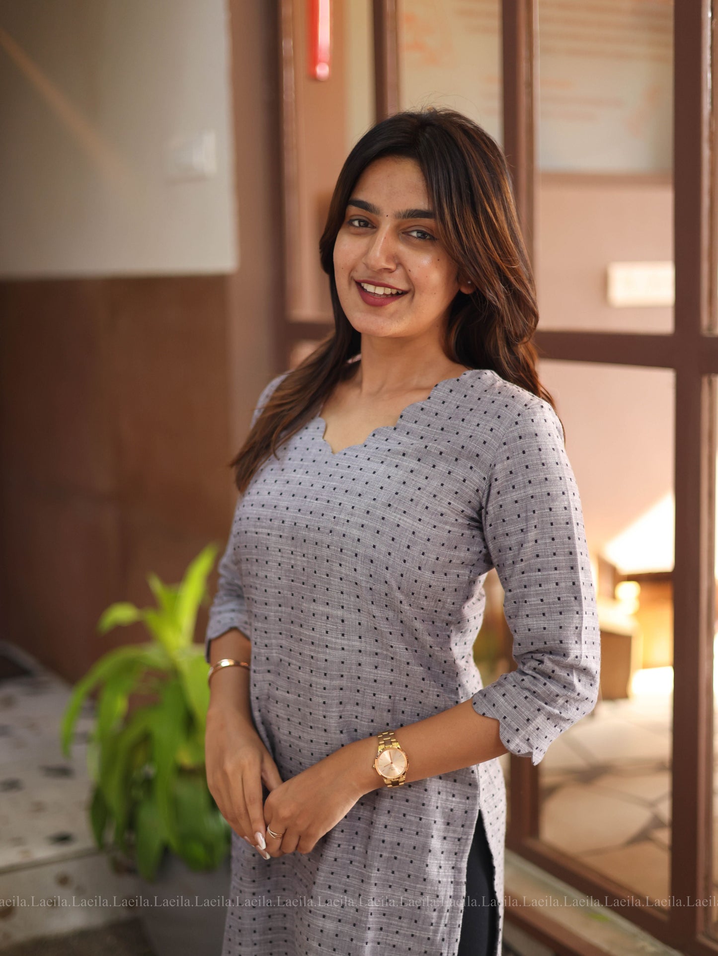 Studio  Grey Dots Handloom Cotton Top