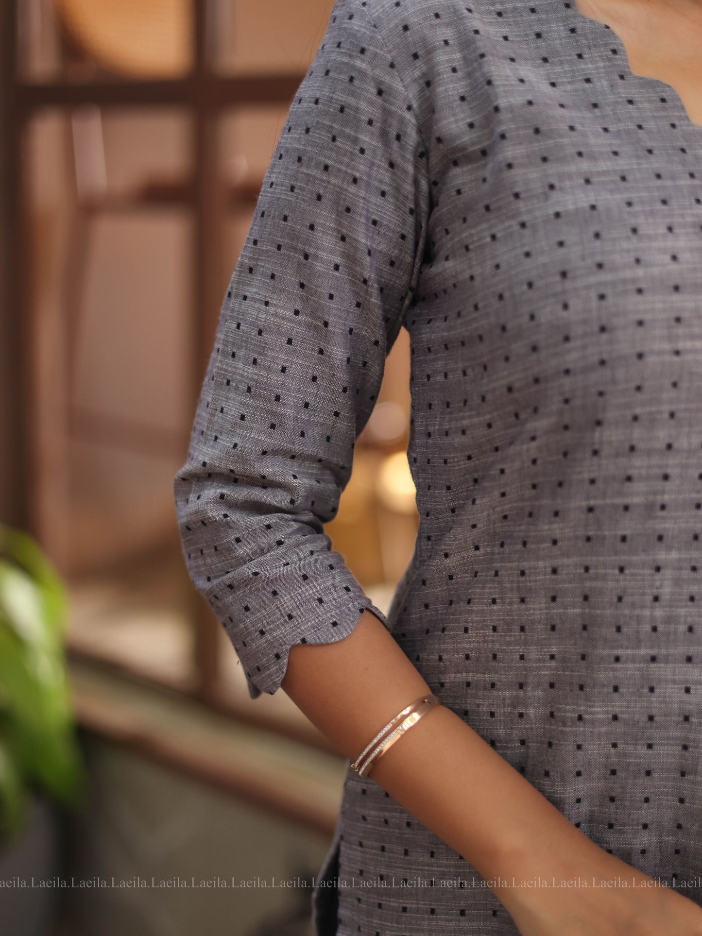 Studio  Grey Dots Handloom Cotton Top
