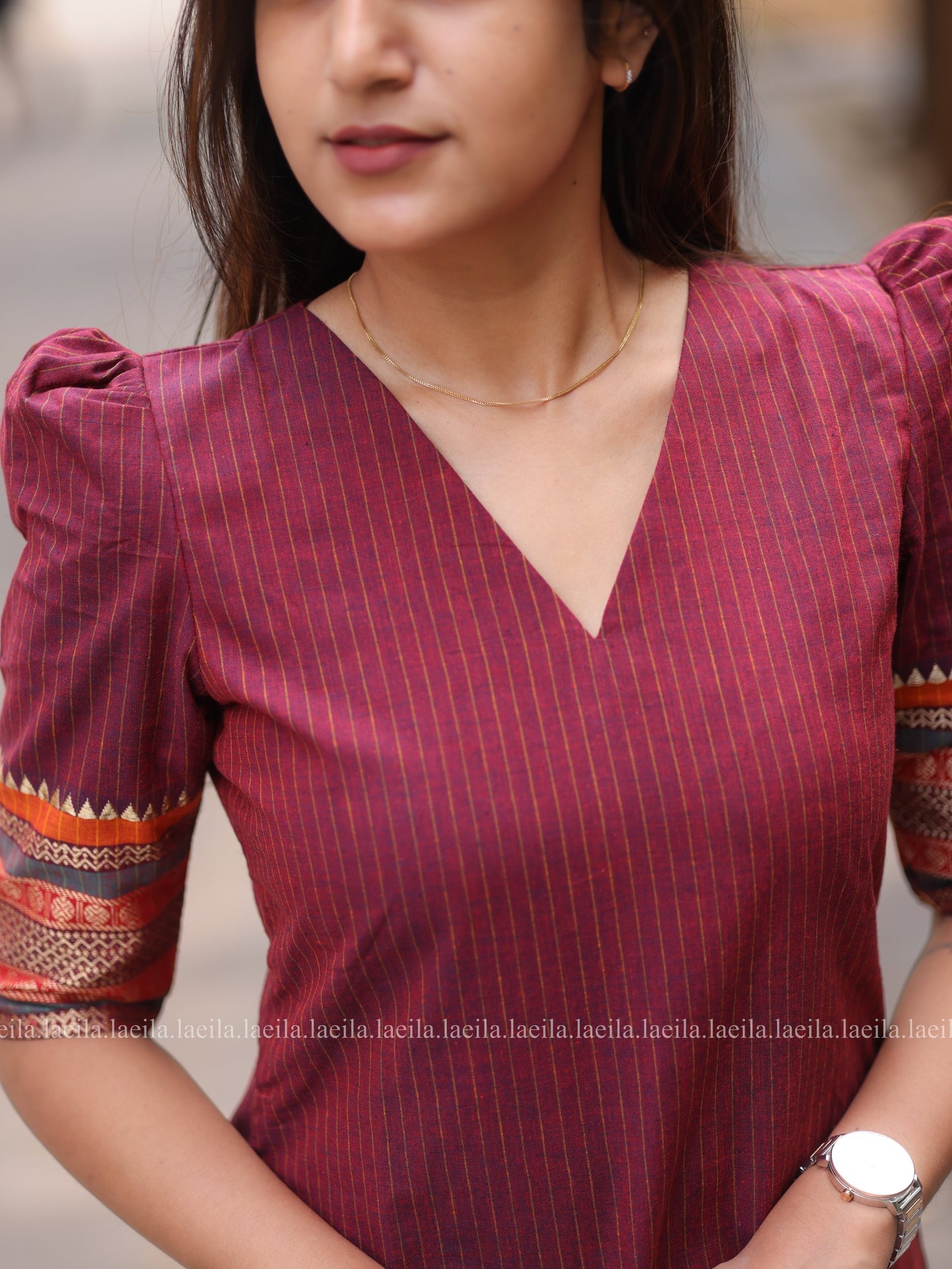 Studio Maroon border Meenakshi - Pure kanchi cotton Top