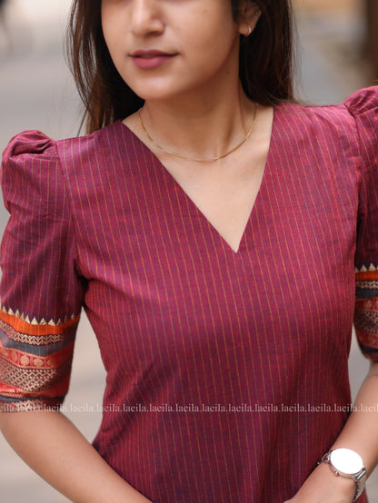 Studio Maroon border Meenakshi - Pure kanchi cotton Top