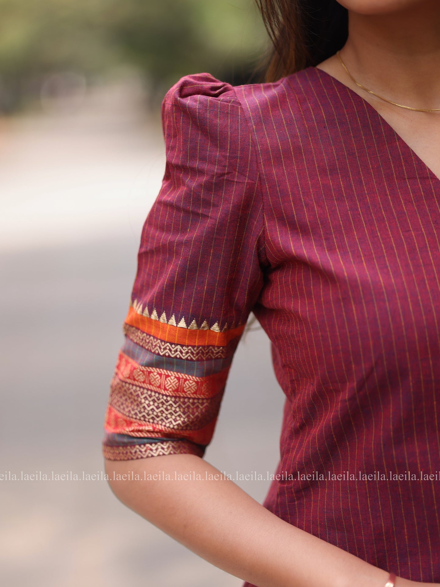 Studio Maroon border Meenakshi - Pure kanchi cotton Top