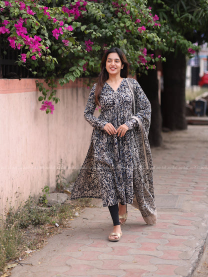 Studio  Black Alia Cut Top & Dupatta Set