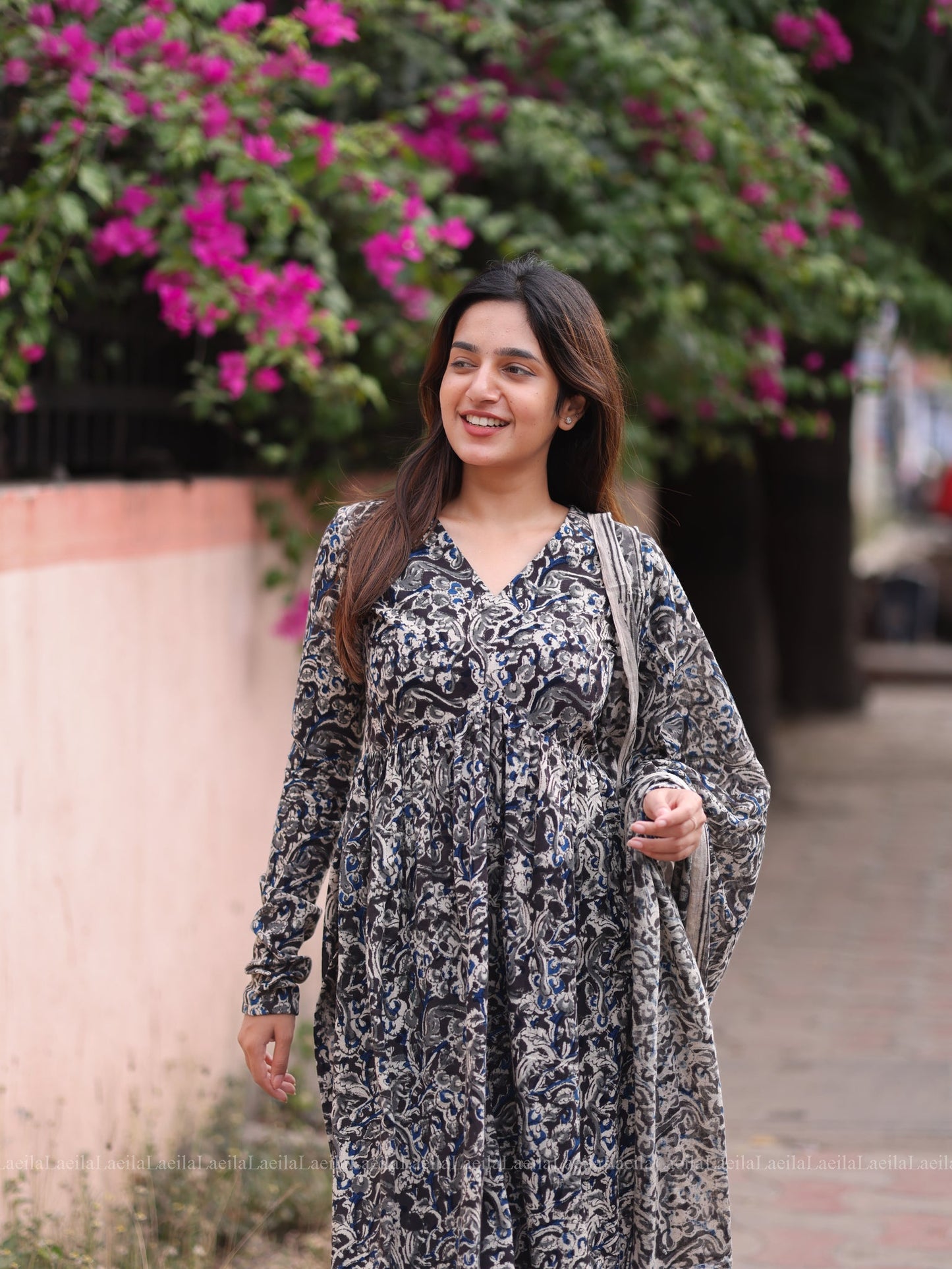 Studio  Black Alia Cut Top & Dupatta Set