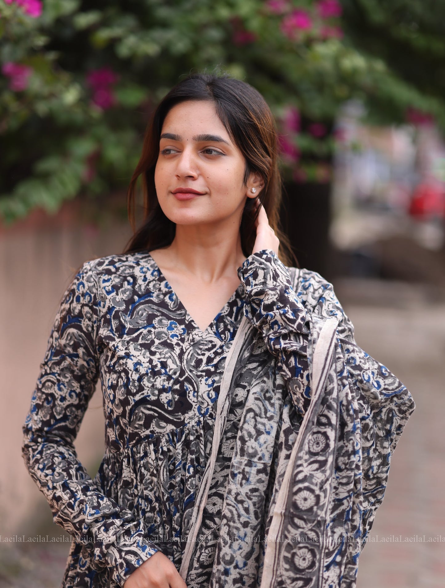 Studio  Black Alia Cut Top & Dupatta Set