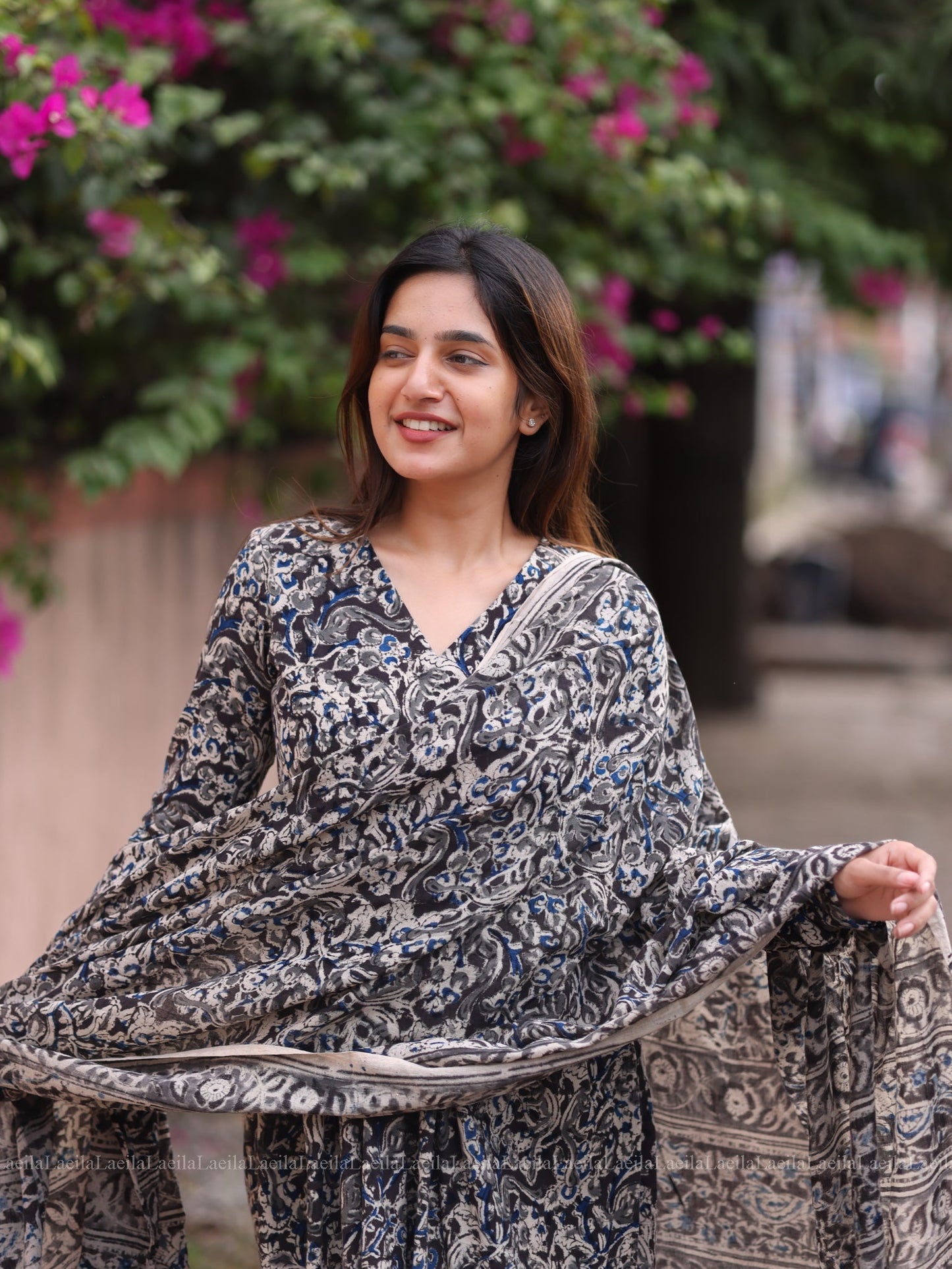 Studio  Black Alia Cut Top & Dupatta Set