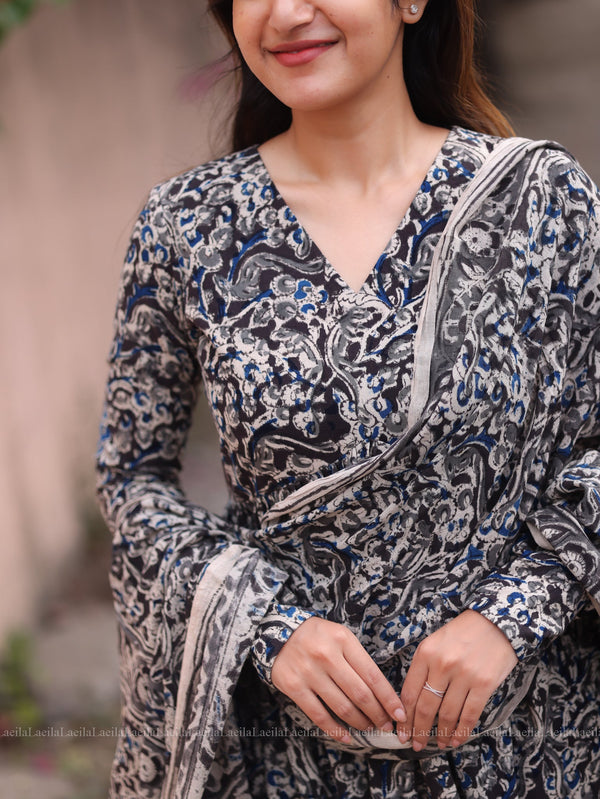 Studio  Black Alia Cut Top & Dupatta Set