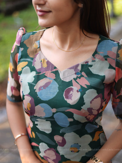 Studio Green Floral organza Top
