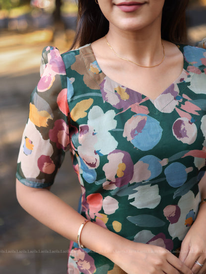 Studio Green Floral organza Top