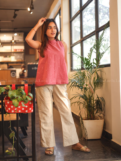 Studio Foxy Pink Hayati Top & Beige Pant Set