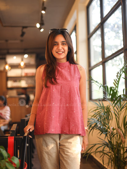 Studio Foxy Pink Hayati Top & Beige Pant Set