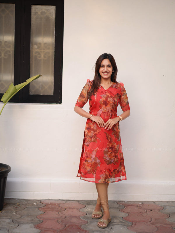 Studio Lust Red Floral organza Top