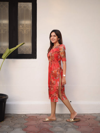 Studio Lust Red Floral organza Top