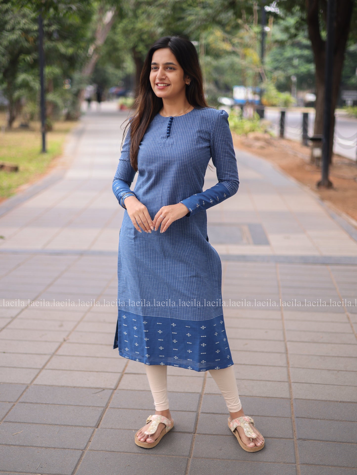 Studio Blue Checked Full Sleeve Top