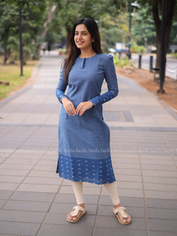 Studio Blue Checked Full Sleeve Top
