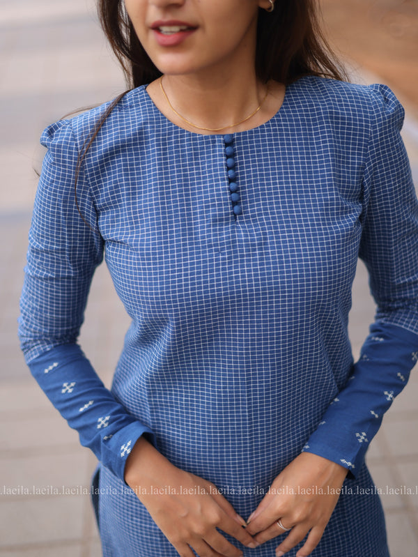 Studio Blue Checked Full Sleeve Top