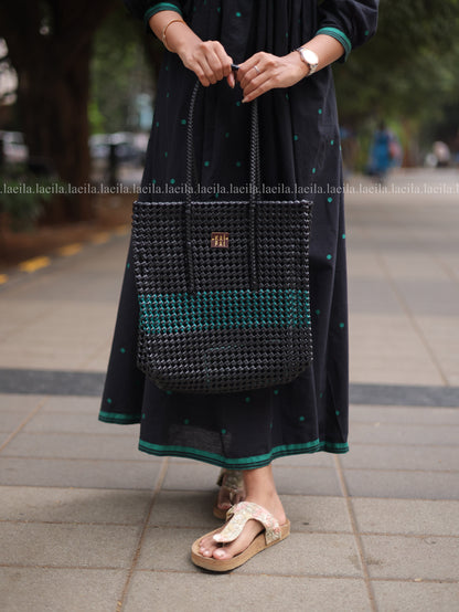Studio Black with green dots Alia cut Dress