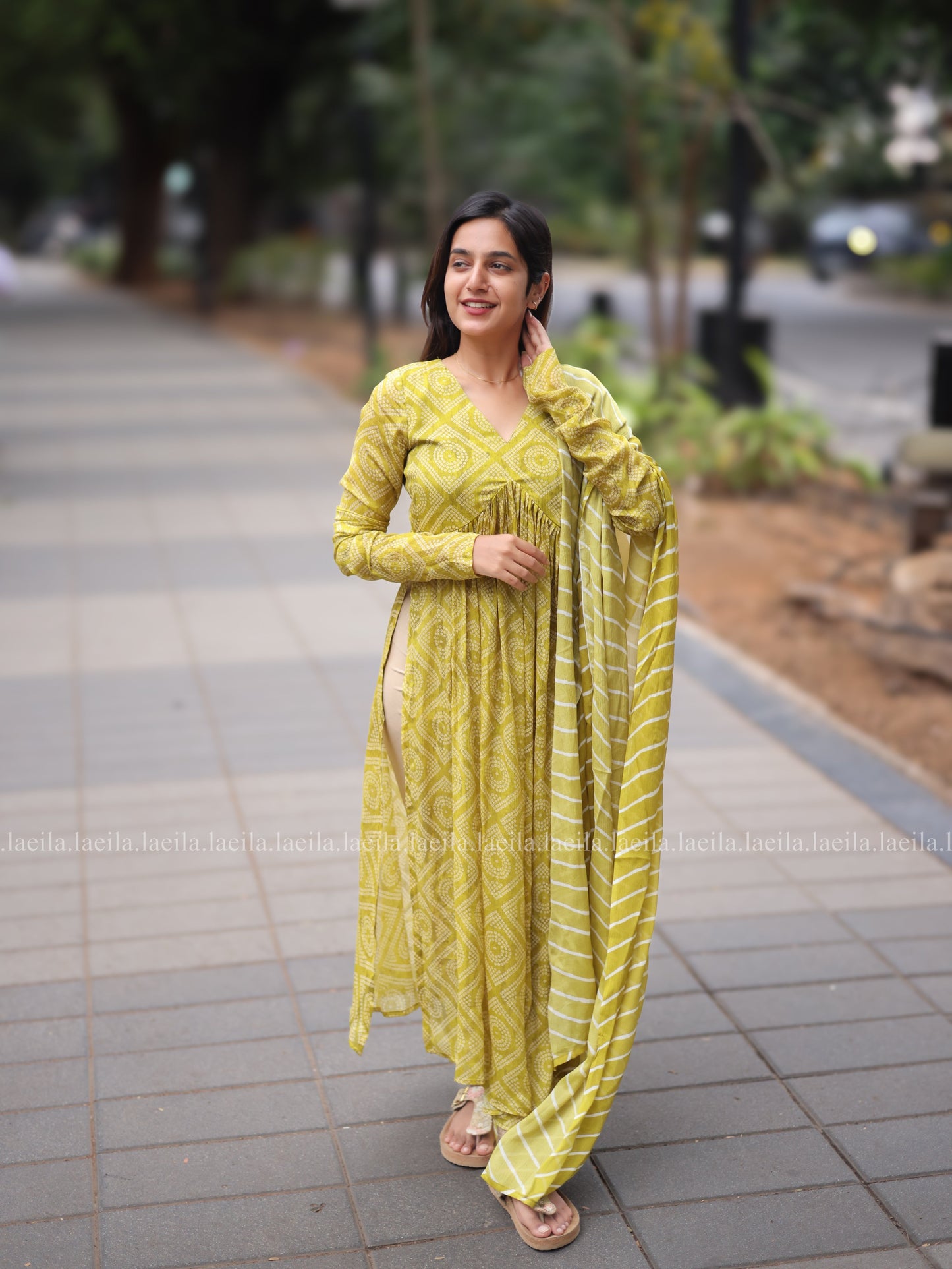 Studio Pear Green Alia cut Top & Dupatta