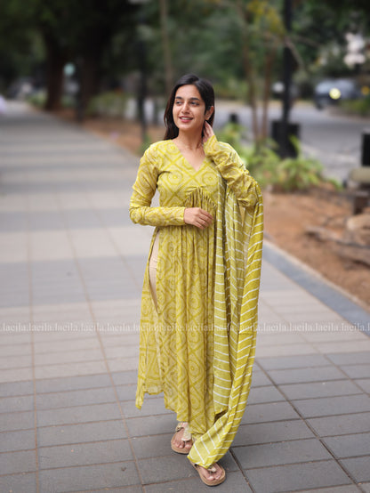Studio Pear Green Alia cut Top & Dupatta