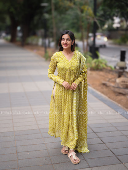Studio Pear Green Alia cut Top & Dupatta