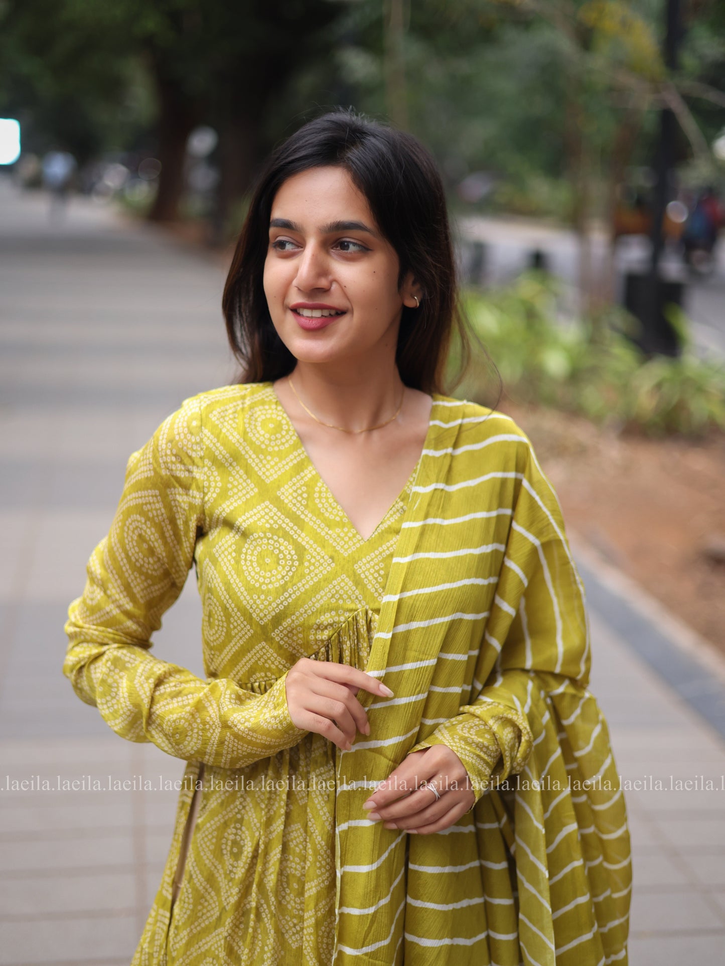 Studio Pear Green Alia cut Top & Dupatta
