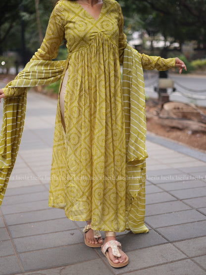 Studio Pear Green Alia cut Top & Dupatta