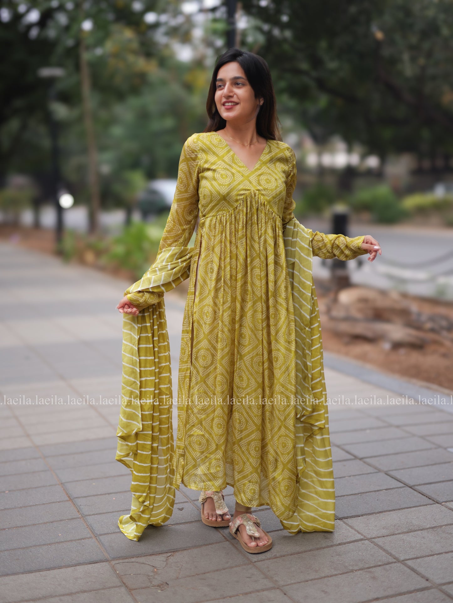 Studio Pear Green Alia cut Top & Dupatta